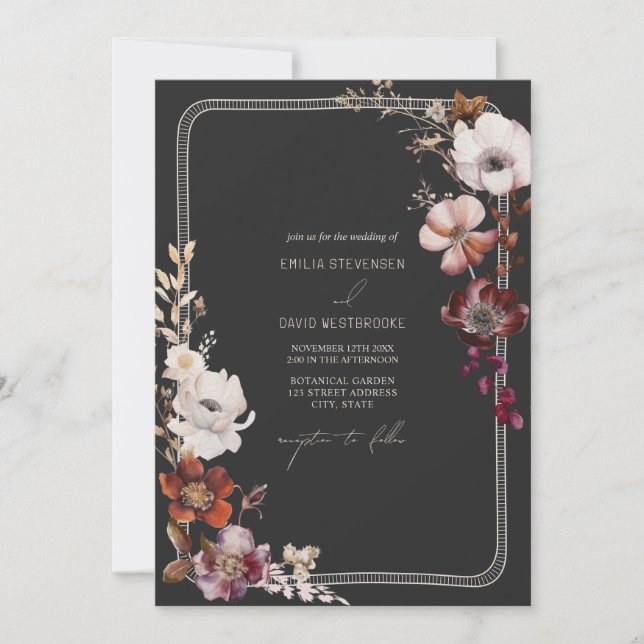 Invitación Rústica mano anémica Boda floral de borde (Anverso)