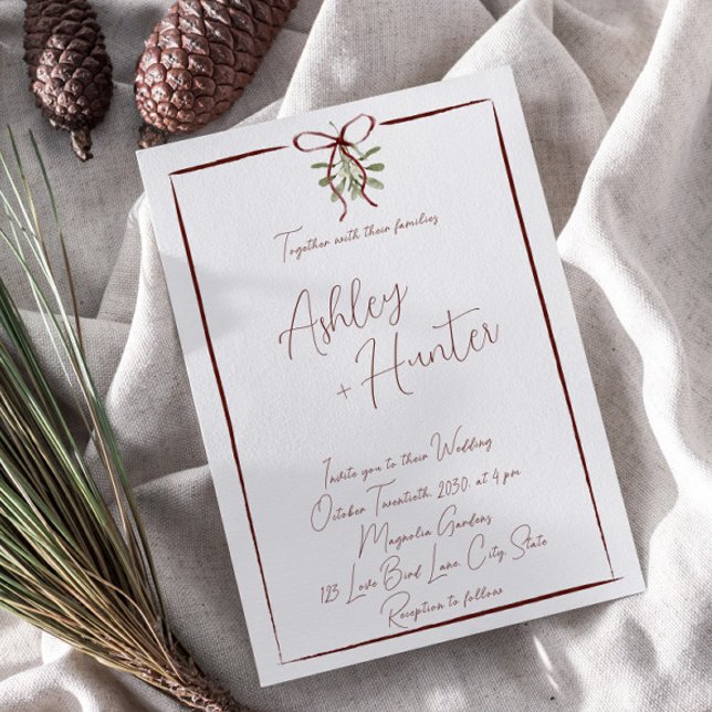 Invitación Rústica mano roja arroja boda de invierno (Easily personalize this sweet winter wedding invite for the romantic day of your dreams)