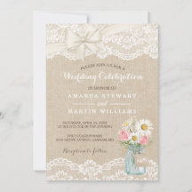 Rústica Marfil Burlap Lace Floral Mason Jar Boda