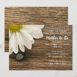 Invitación Rústica margarita blanca y Baby Shower de madera d
