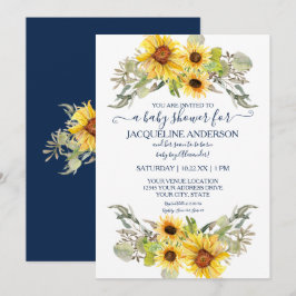 Invitación Rústica Marina Azul Sunflower Floral Boy Baby Show