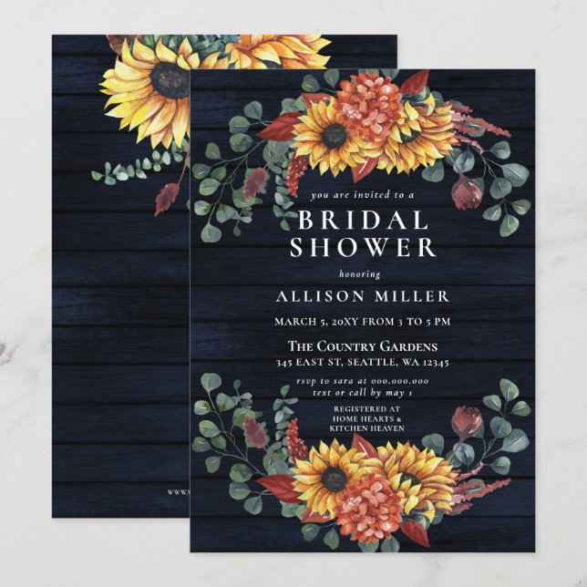 Invitación Rústica Marina Barn Wood Sunflowers Bridal Shower (Anverso / Reverso)