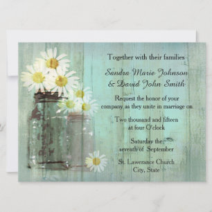 Invitación Rustica Mason Jar Y Daisy Wedding