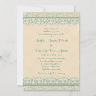 Invitación Rústica Mint Sage Marfil Lace Parchment Look Boda