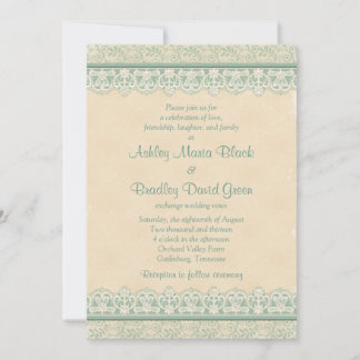Invitación Rústica Mint Sage Marfil Lace Parchment Look Boda