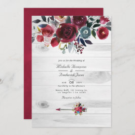 Invitación Rústica Moda Boho Borgoña y Boda floral de la mari