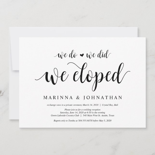 Invitación Rústica moderna, escritura negra, elegancia Boda (Anverso)