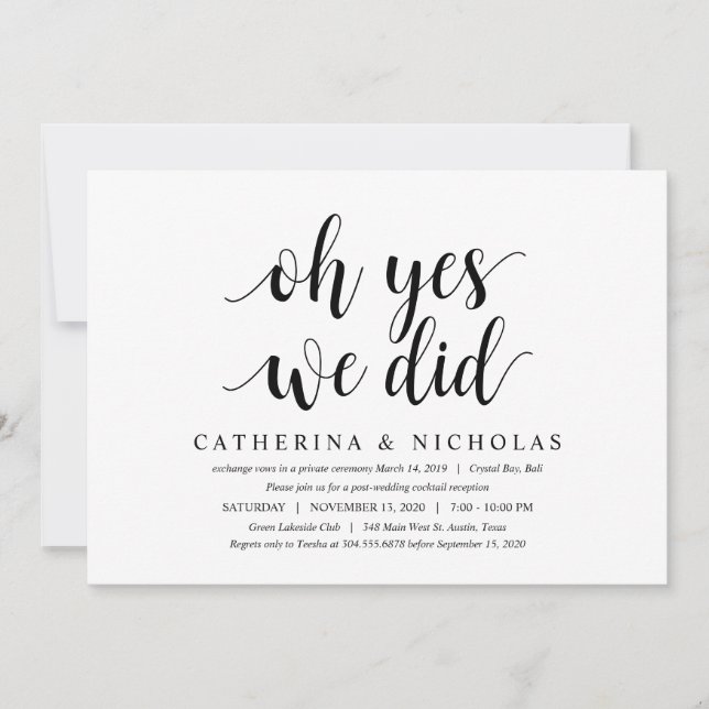 Invitación Rústica moderna, escritura negra, elocuencia Boda (Anverso)