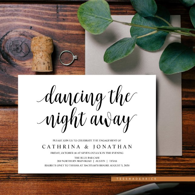 Invitación Rústica moderna, escritura negra, Partido de compr (Dancing The Night Away, Modern Rustic, Engagement Dinner and Party Invitation Cards)