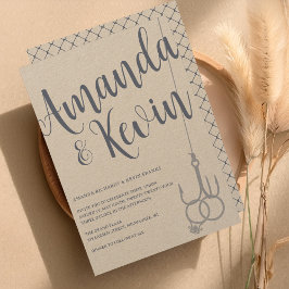Invitación Rústica moderna Pescador Boda de gancho Kraft Azul