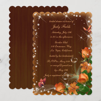 Invitación Rústica Morada Floral de Madera Oscura Ducha de No