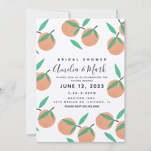Invitación Rústica Naranja  de la ducha nupcial (Anverso)