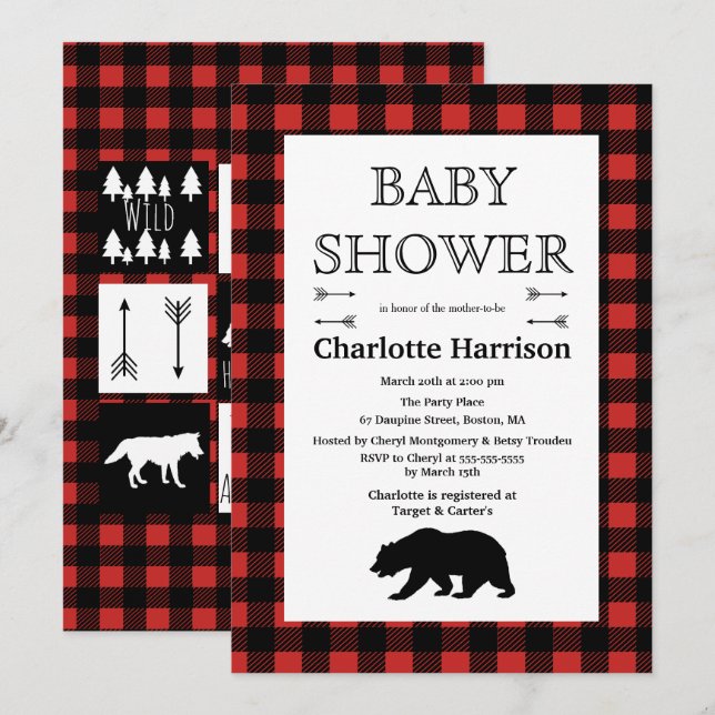 Invitación Rústica naturaleza y animales en Baby Shower (Anverso / Reverso)