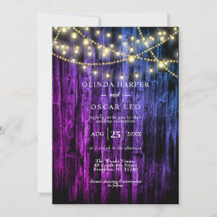 Invitación Rústica Navy Blue Wood String Luces Boda Invita