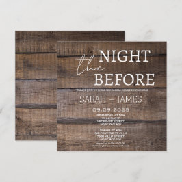 Invitación Rústica noche antes del ensayo Boda de la cena