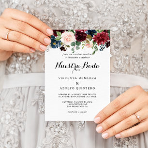 Invitación Rústica otoñal deslumbrante Boda de Borgoña Españo