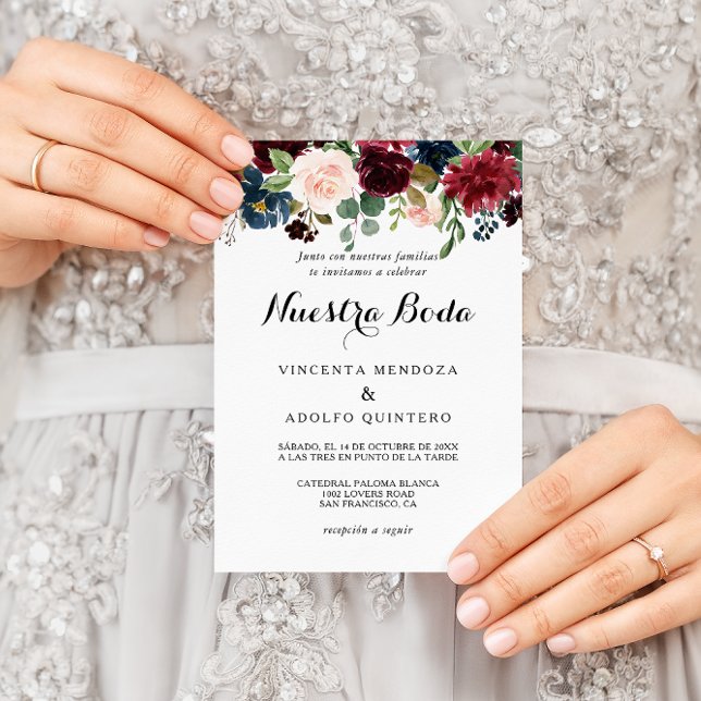 Invitación Rústica otoñal deslumbrante Boda de Borgoña Españo (Subido por el creador)