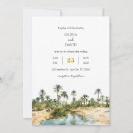Invitación Rústica Palm Oasis acuático Boda en Playa