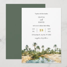 Invitación Rústica Palm Oasis acuático Boda en Playa