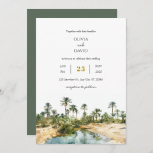 Invitación Rústica Palm Oasis acuático Boda en Playa
