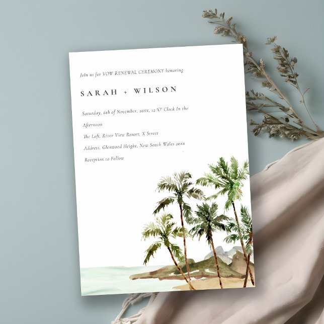 Invitación Rústica Palm Trees Beach Sand Vow Renovación (Subido por el creador)