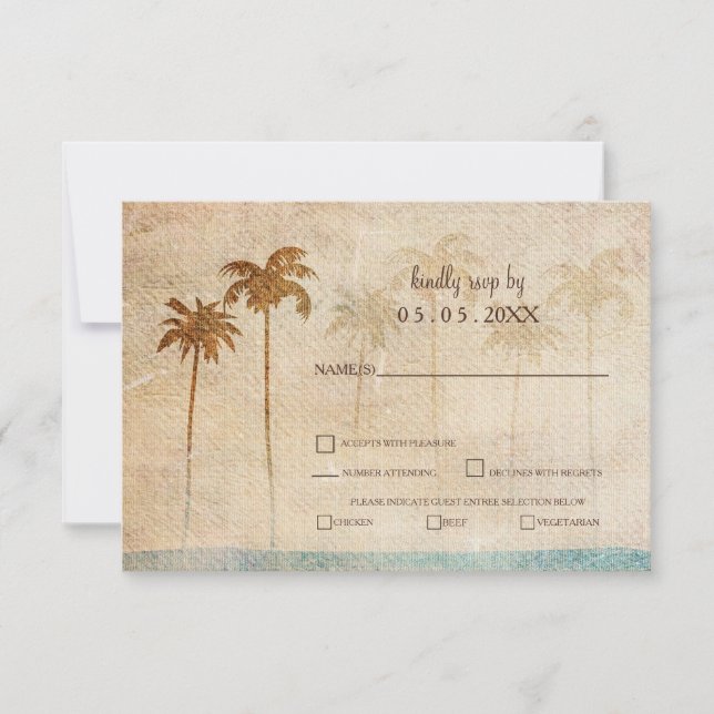 Invitación Rústica Palm Trees Beach Wedding rsvp (Anverso)