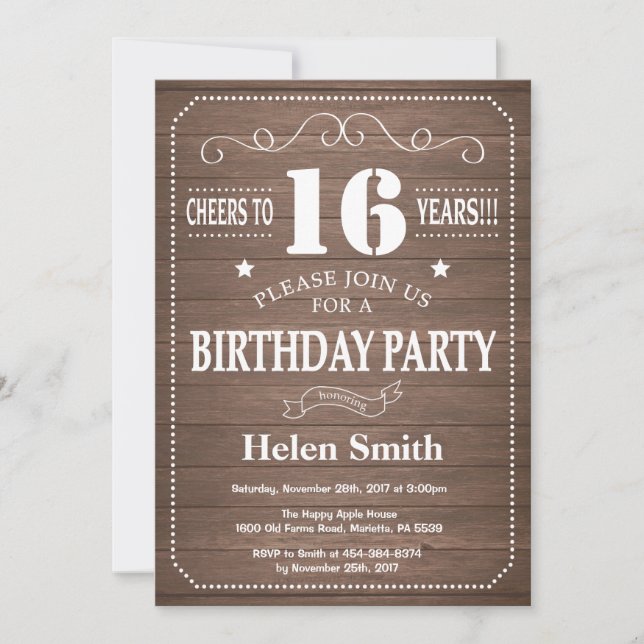 Invitación rústica para cumpleaños 16 (Anverso)
