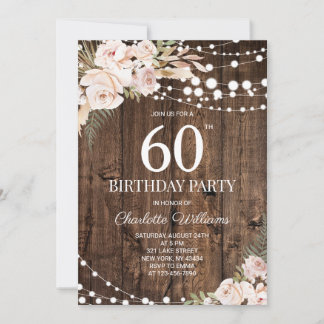 Invitación rústica para cumpleaños 60