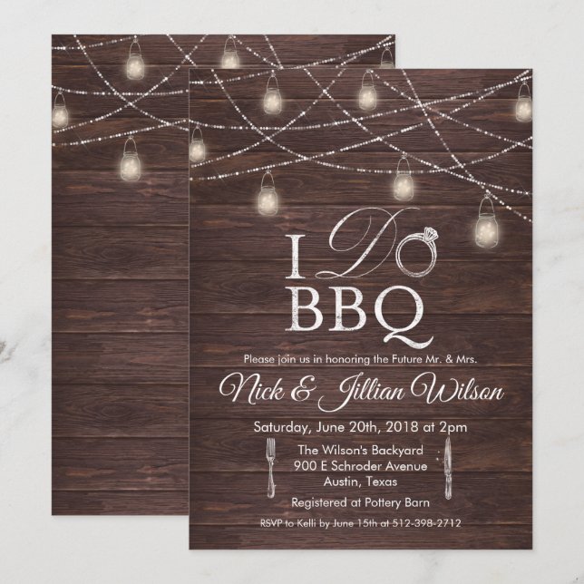 Invitación rústica para fiesta de BBQ de pareja co (Anverso / Reverso)