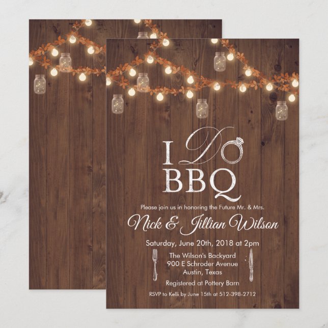 Invitación rústica para fiesta de BBQ de pareja co (Anverso / Reverso)