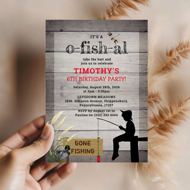 Invitación Rústica "pesca de desprendimiento" niños Fiesta de (Subido por el creador)