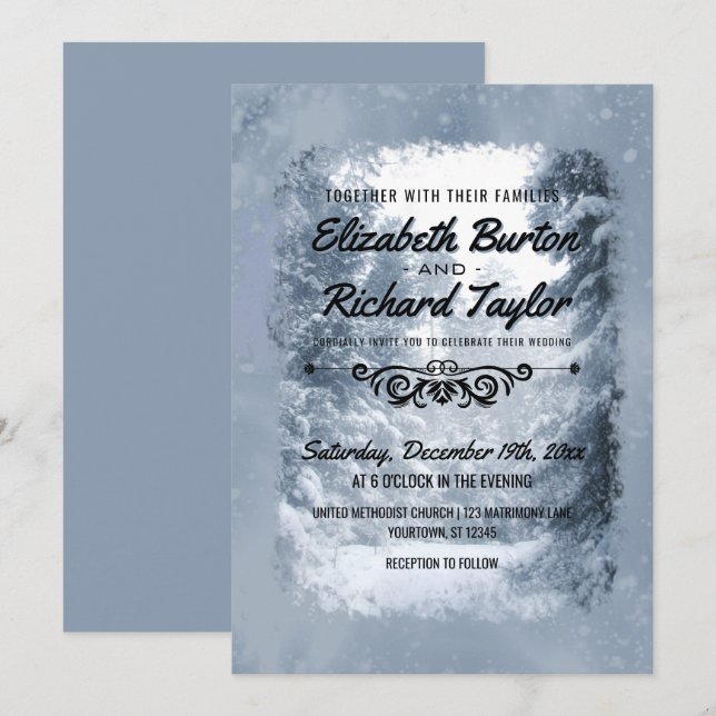 Invitación Rústica pina árbol azul invierno Boda de maravilla (Anverso / Reverso)