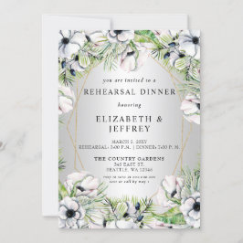 Invitación Rústica Plata Blanco Anemone Dorado Cena