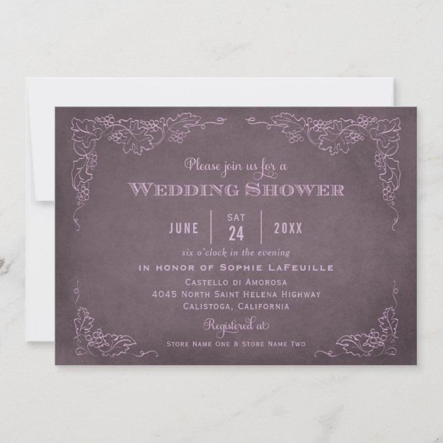 Invitación Rústica Plum Purple Vineyard Weddadora (Anverso)