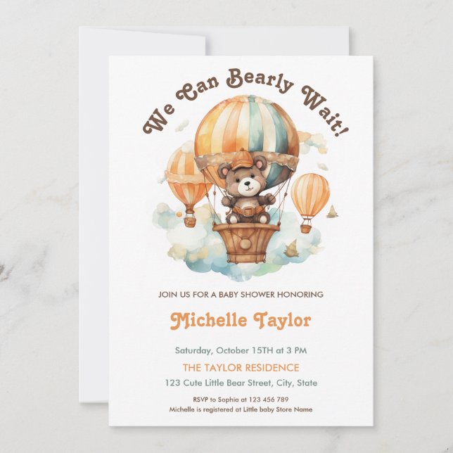 Invitación Rústica, podemos esperar globos de bebé (Anverso)