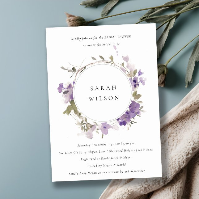 Invitación Rústica pradera Lilac Floral Wreath Brillante (Subido por el creador)