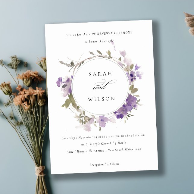 Invitación Rústica pradera Lilac Floral Wreath Vow Renovación (Subido por el creador)