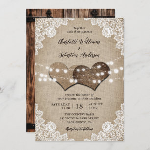 Invitación Rústica puerta de granero Beige Boda de encaje bla