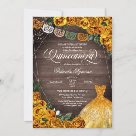 Invitación Rústica Purpurina rosa amarillo vestido Fiesta Qui
