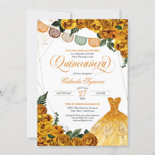 Invitación Rústica Purpurina rosa amarillo vestido Fiesta Qui