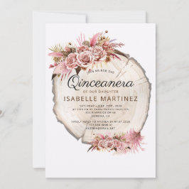 Invitación Rústica Quinceanera Rubor Rosa Floral