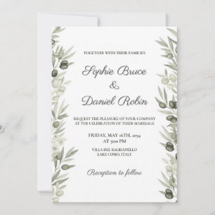 Invitación Rústica rama de oliva y boda floral