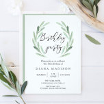 Invitación Rústica rama de olivo verde fiesta de cumpleaños d<br><div class="desc">Tarjeta de invitación a la fiesta de cumpleaños sencilla y rústica con ilustracion floral acuático con flor de rama de olivo verde. Es ideal para eventos de primavera, verano y playa. Para una personalización más avanzada de este diseño, haga clic en el botón "Personalizar" de arriba. También están disponibles los...</div>