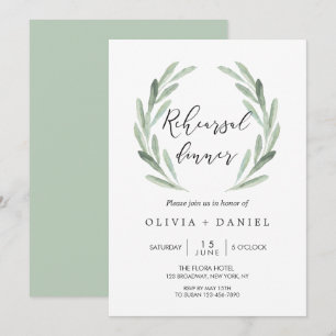 Invitación Rústica rama de olivo verde Wreath Ensayo Cena