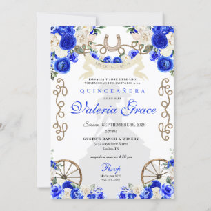 Invitación Rústica Real Azul Mujer Charro Occidental Quinceañ