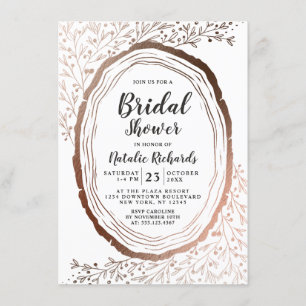 Invitación Rústica rebanada de madera Relieve metalizado de c