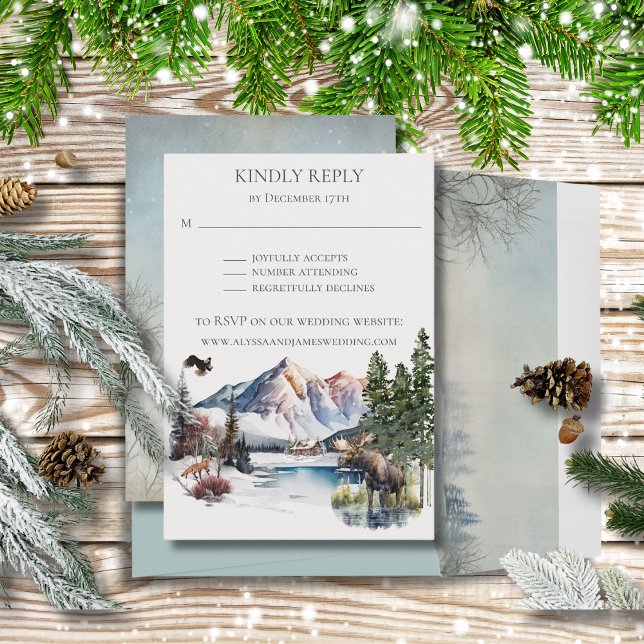 Invitación Rústica respuesta de RSVP de Winter Mountain Lodge (Subido por el creador)