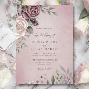 Invitación Rústica Rosa Floral Bouquet Rosa