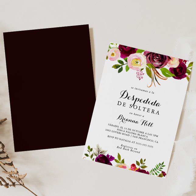 Invitación Rústica Rubor Burgundy Floral Española Bridal Show (Subido por el creador)