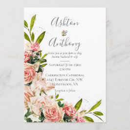 Invitación Rústica Rubor Watercolor Floral Vintage Wedding In